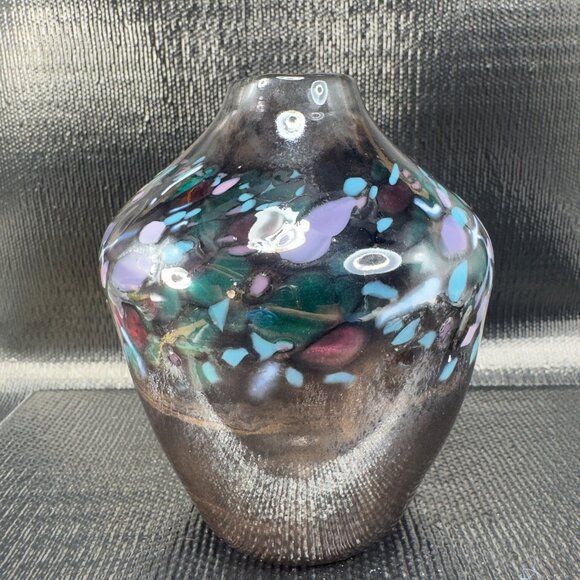 Loretta Eby Chome Speckled Art Glass Bud Vase Multicolored Spots Hand Blown Vase - Picture 9 of 12